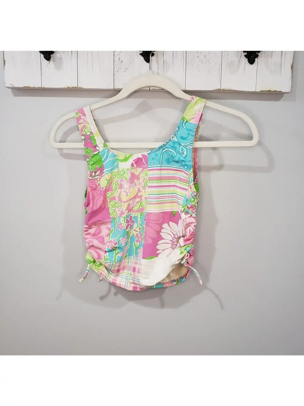 Lilly Pulitzer Girls Swim Top 14 Patchwork Print Bright Summer Tankini